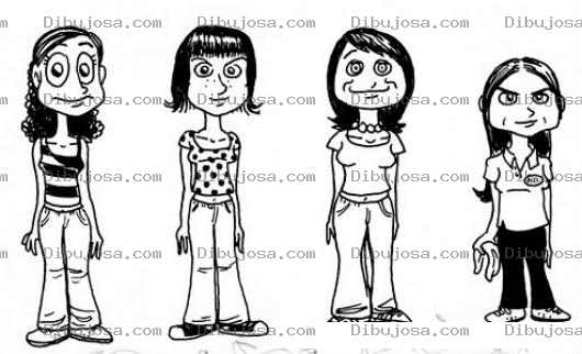 Dibujo para colorear 4 Chicas Para Pintar Y Colorear