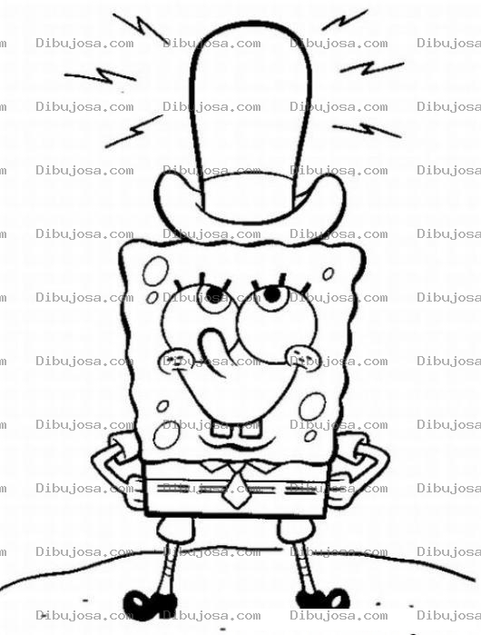 Dibujo para colorear Colorear a Bob Esponja con Sombrero