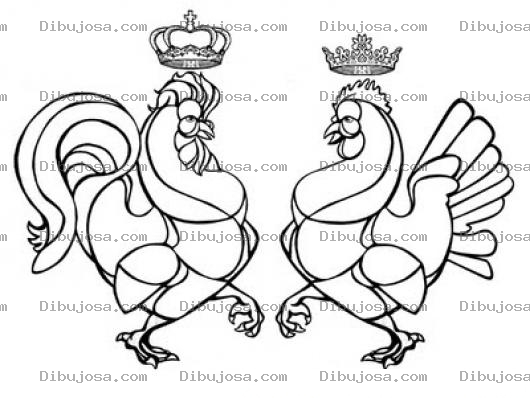 Dibujo para colorear El Rey Gallo Y La Reina Gallina Para Pintar Y Colorear