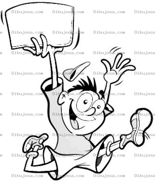 Dibujo para colorear Nino Con Cartel Dibujo De Nino Saltando Con Un Cartel En Blanco Para Pintar Y Colorear