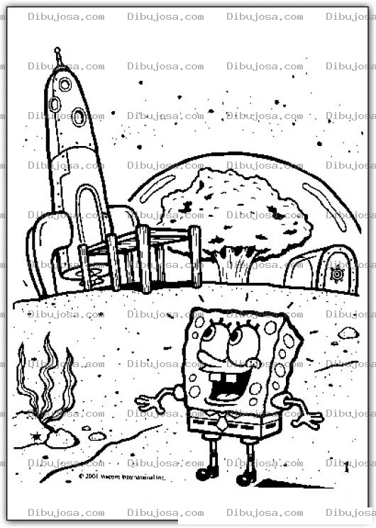 Dibujo para colorear Colorear a BobEsponja con nave espacial