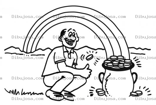 Dibujo para colorear Dibujo De Un Hombre Encontrando Un Jarron De Monedas De Oro Al Final Del Arcoiris Para Pintar Y Colorear