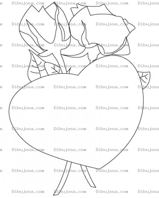 Dibujo para colorear Dibujo De Un Corazon Y Dos Rosas Para Pintar Y Colorear