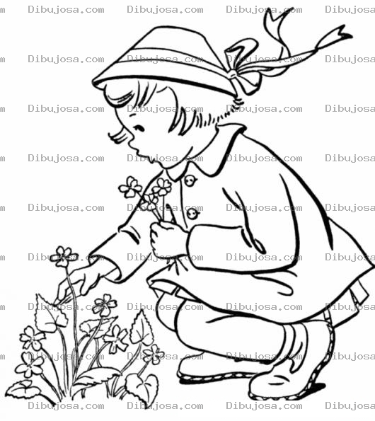 Dibujo para colorear Dibujo D Enina Cortando Flores Para Pintar Y Colorear