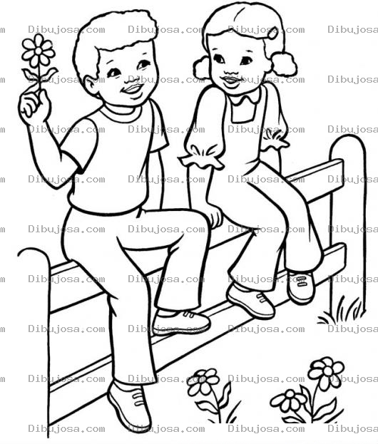 Dibujo para colorear Nino Enamorando A Una Nina Sobre Un Cerco Para Pintar Y Colorear Chico Cantineando A Una Chica En Una Granja