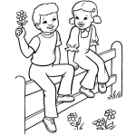 Dibujo para colorear Nino Enamorando A Una Nina Sobre Un Cerco Para Pintar Y Colorear Chico Cantineando A Una Chica En Una Granja