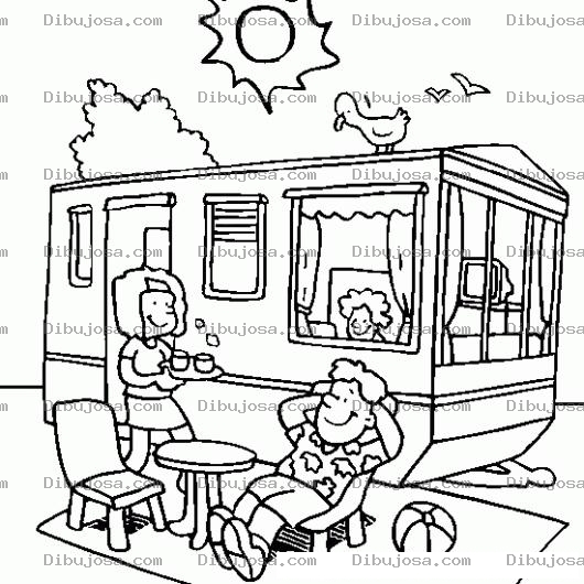 Dibujo para colorear Dibujo Para Colorear Un Dia De Campo Con Una Casa Rodante Disfrutando Vacaciones Bajo El Sol En Pleno Verano