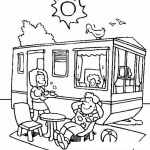 Dibujo para colorear Dibujo Para Colorear Un Dia De Campo Con Una Casa Rodante Disfrutando Vacaciones Bajo El Sol En Pleno Verano