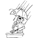 Dibujo para colorear Dibujo De Hombre Asando Carne Bajo La Lluvia Con Una Sombrilla Y Una Espatula Para Pintar Y Colorear