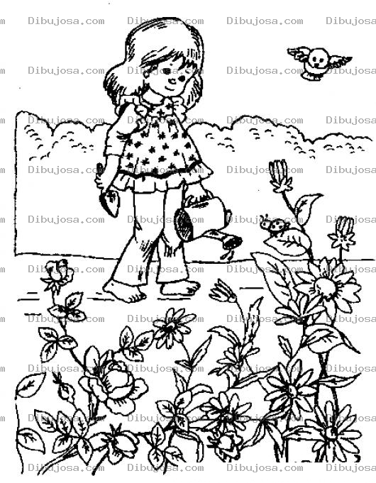 Dibujo para colorear Dibujo De Nina Regando Flores Para Pintar Y Colorear