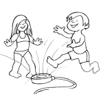 Dibujo para colorear Dibujo De Ninos Jugando En Con Agua Con Una Regadera De Manguera Y Ropa De Verano Para Pintar Y Colorear