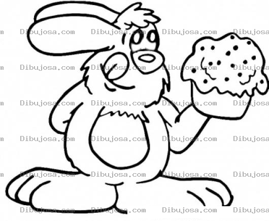 Dibujo para colorear Dibujo De Conejo Con Un Pastelito Para Pintar Y Colorear