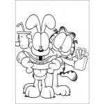 Dibujo para colorear Oddie Y Garfield Comiendo Hotdog Con Papas Fritas Y Soda Para Pintar Y Colorear A Garfiel Y Odi