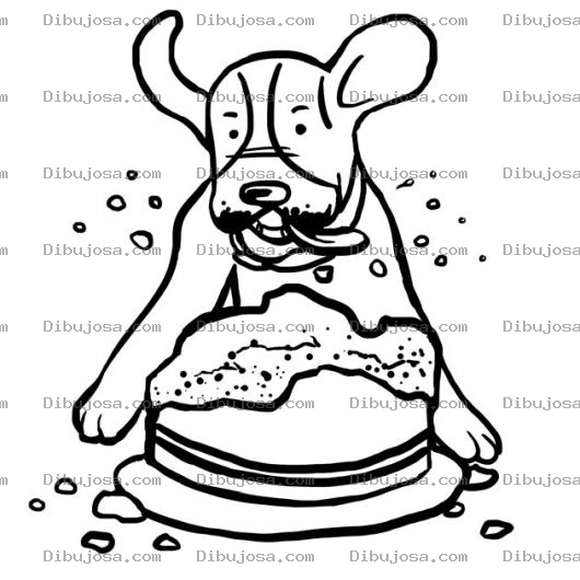 Dibujo para colorear Dibujo De Perro Comiendose Un Pastel Dibujo Para Pintar Y Colorear A Un Chucho Hartandose Un Rico Pastel Con Su Gran Hocico