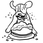 Dibujo para colorear Dibujo De Perro Comiendose Un Pastel Dibujo Para Pintar Y Colorear A Un Chucho Hartandose Un Rico Pastel Con Su Gran Hocico