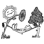 Dibujo para colorear Dibujo De Hombre Descansando En Una Hamaca Amarrada A Un Arbol Y A Una Flor Para Pintar Y Colorear