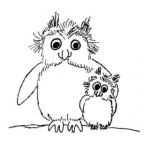Dibujo para colorear Dibujo De Mama Tecolote Con Su Hijo Tecolotio Para Pintar Y Colorear