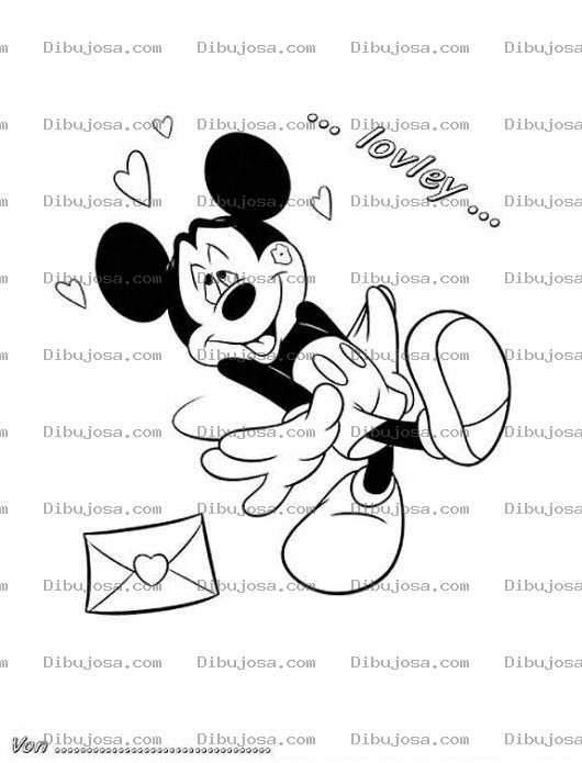 Dibujo para colorear Dibujo De Mickey Mouse Enamorado Con Una Carta De Amor Para Pintar Y Colorear