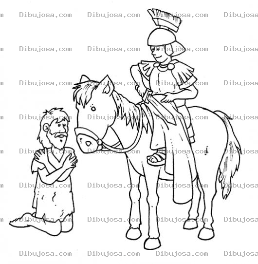 Dibujo para colorear Dibujo De Pobre Arodillado Ante Soldado Romano A Caballo Para Pintar Y Colorear
