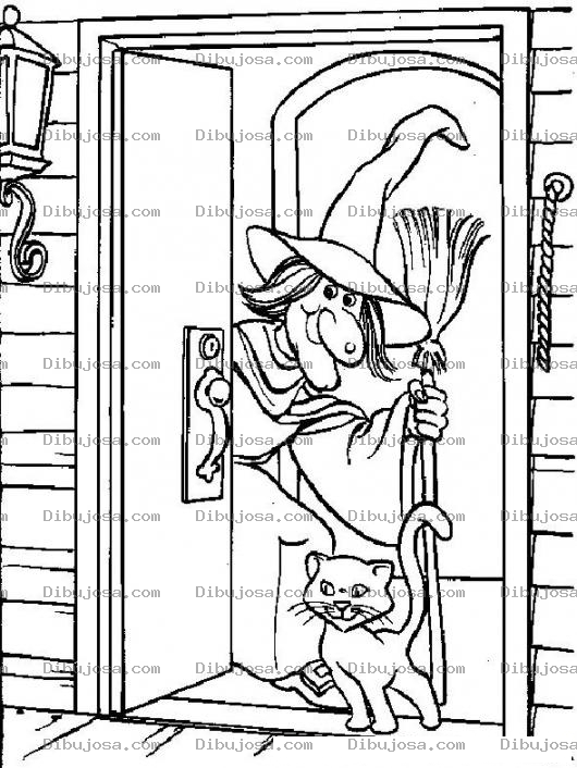 Dibujo para colorear Dibujo De La Casa De La Bruja Con Su Gato Negro Para Pintar Y Colorear