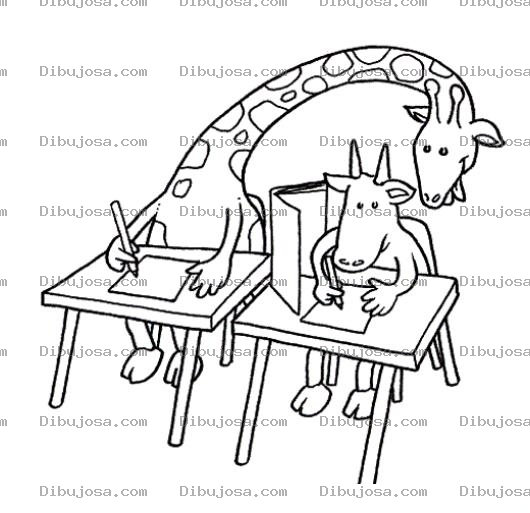 Dibujo para colorear Dibujo De Jirafa Copiando En Examen Para Pintar Y Colorear Jirafa Haciendo Trampa En El Colegio