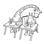 Dibujo para colorear Dibujo De Jirafa Copiando En Examen Para Pintar Y Colorear Jirafa Haciendo Trampa En El Colegio