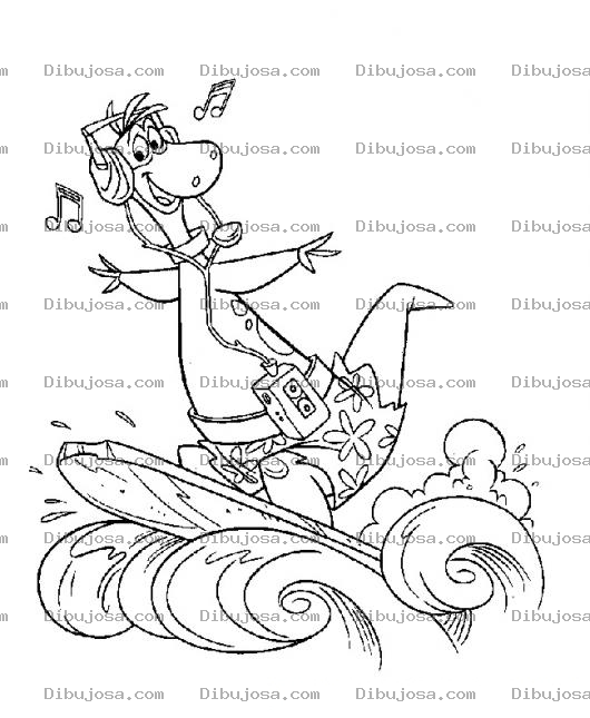 Dibujo para colorear Dibujo De Dino Picapiedra Surfeando Para Pintar Y Colorear