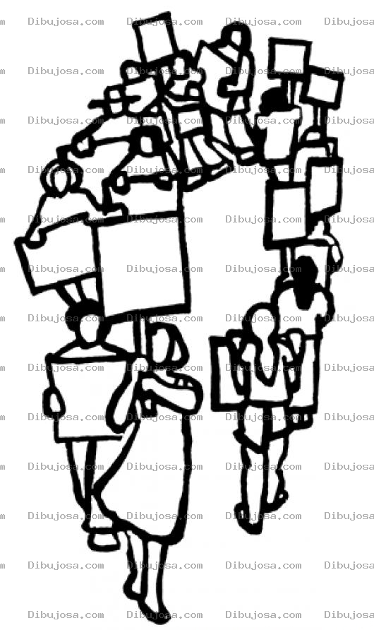 Dibujo para colorear Dibujo De Manifestacion Pacifica Para Pintar Y Colorear Huelga De Gente Protestando En Las Calles Con Carteles