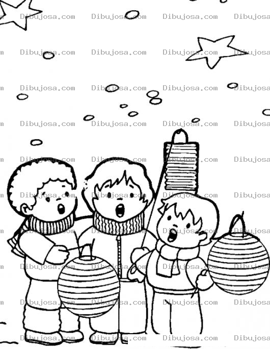 Dibujo para colorear Dibujo De Ninos Cantando Villancicos Navidenos Bajo Las Estrellas Para Pintar Y Colorear