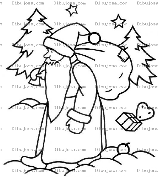 Dibujo para colorear Dibujo De Santa Claus Caminando Con Un Saco Lleno De Juguetes En Su Espalda Para Pintar Y Colorear