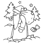 Dibujo para colorear Dibujo De Santa Claus Caminando Con Un Saco Lleno De Juguetes En Su Espalda Para Pintar Y Colorear