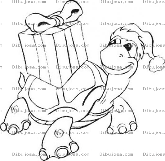 Dibujo para colorear Dibujo De Tortuga Con Regalo De Navidad Para Pintar Y Colorear Tortugita Con Sombrero De Santaclose