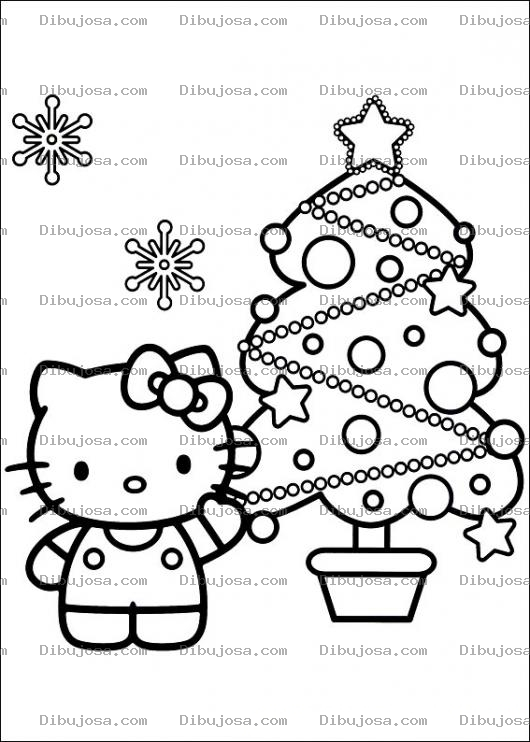 Dibujo para colorear Hello Kitty En Navidad Dibujo De La Gatita Kity Con El Arbol De Navidad Para Pintar Y Colorear