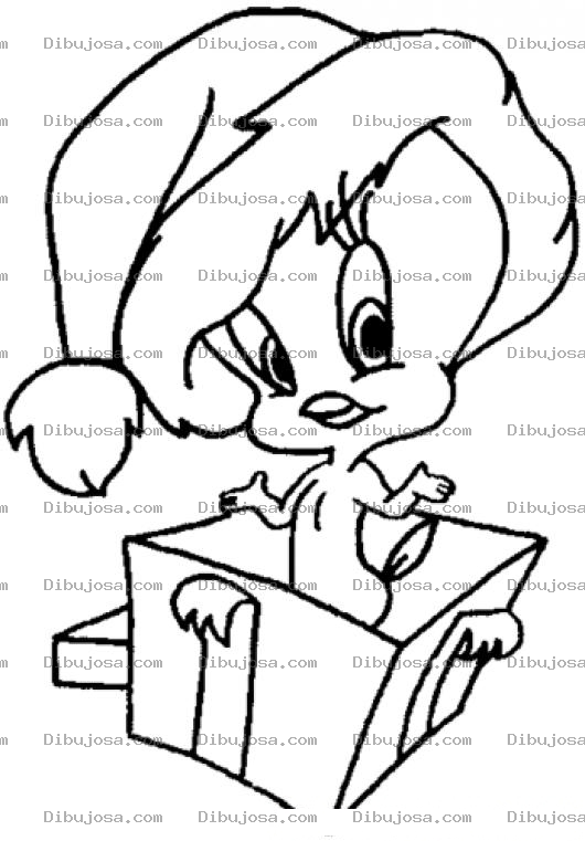 Dibujo para colorear Dibujo De Piolin En Navidad Para Pintar Y Colorear Al Canarito Saliendo De Un Regalo De Navidad