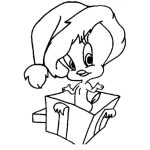 Dibujo para colorear Dibujo De Piolin En Navidad Para Pintar Y Colorear Al Canarito Saliendo De Un Regalo De Navidad