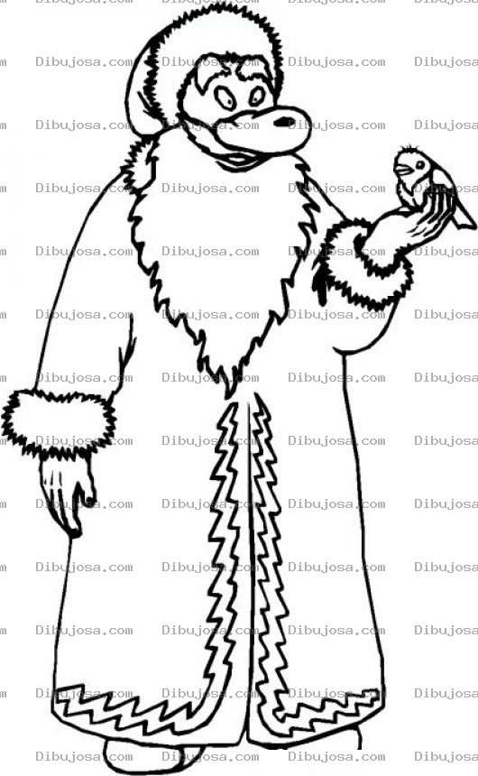 Dibujo para colorear Dibujo De Santaclaus Papanoel Con Un Pajarito En La Mano Para Colorear