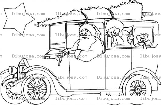 Dibujo para colorear Dibujo Del Carro De Santaclaus Llevando El Arbolito De Navidad Para Colorear