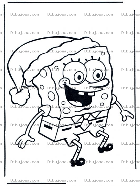 Dibujo para colorear Bobesponja En Navidad Con Sombrero De Santaclaus Para Pintar Y Colorear