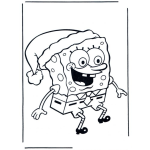 Dibujo para colorear Bobesponja En Navidad Con Sombrero De Santaclaus Para Pintar Y Colorear