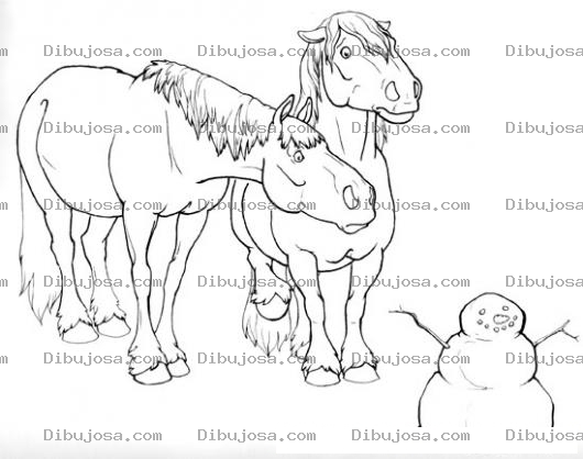 Dibujo para colorear Dibujo De Caballos Peludos Con Snowman Para Colorear