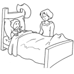 Dibujo para colorear Dibujo De Hombre Enfermo Con Reposo En Cama Y La Visita De Su Hija Para Pintar Y Colorear