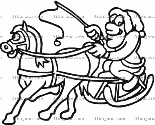 Dibujo para colorear Dibujo De Santa Claus Con Trineo Jalado A Caballo Para Pintar Y Colorear