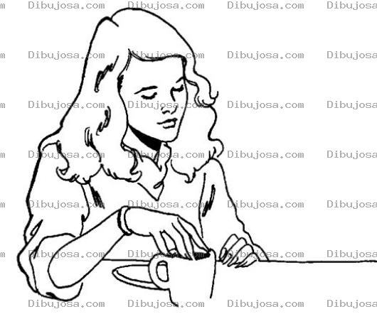 Dibujo para colorear Dibujo De Chica Tomando Cafe Para Pintar Y Colorear