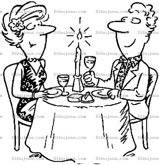 Dibujo para colorear Dibujo De Pareja Comiendo En Un Restaurante Celebrando Su Aniversario De Bodas Para Pintar Y Colorear
