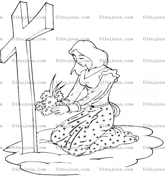 Dibujo para colorear Dibujo De Viuda Poniendole Flores A La Tumba De Su Esposo Para Pintar Y Colorear Dia De Los Muertos