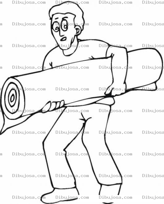 Dibujo para colorear Dibujo De Un Hombre Con Una Alfobra Enrollada Para Pintar Y Colorear Tapede O Fardo De Tela Enrollado