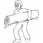 Dibujo para colorear Dibujo De Un Hombre Con Una Alfobra Enrollada Para Pintar Y Colorear Tapede O Fardo De Tela Enrollado