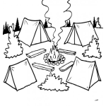Dibujo para colorear Dibujo De Carpas Acampando En Un Campamento Con Una Fogata Para Pintar Y Colorear