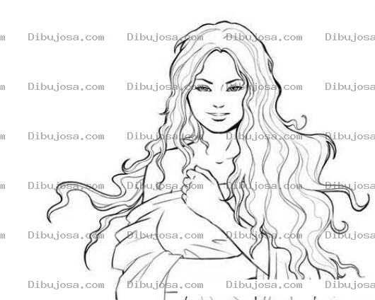 Dibujo para colorear Dibujo De Mujer Con Pelo Largo Ondulado Para Pintar Y Colorear