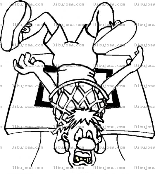 Dibujo para colorear Dibujo De Hombre Trabado En Un Aro De Basketball Para Pintar Y Colorear Slam Dunk Humano